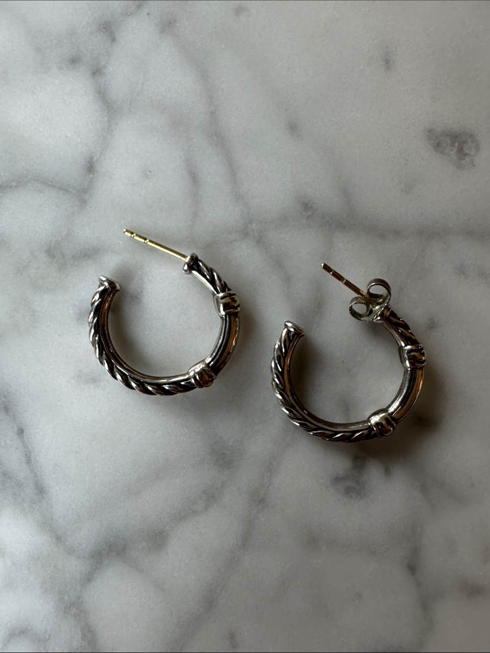 David Yurman Sterling Silver + Gold Hoop Earrings
